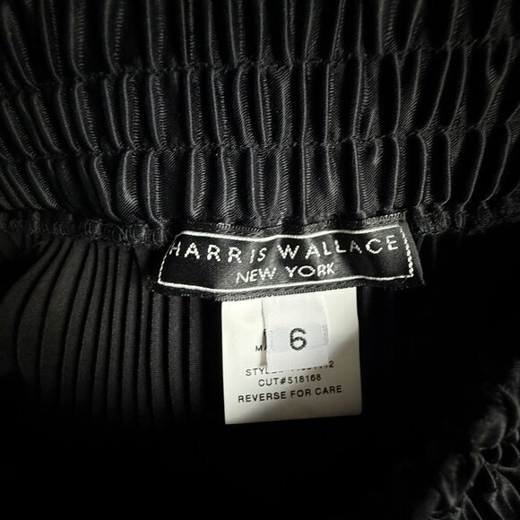 Harris Wallace Women's Pleated Skirt Size 6 Black Satin Elastic Waist Career - Picture 7 of 9